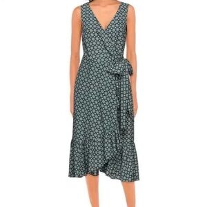 Tory Burch Medallion Double T Midi Wrap Dress Size 6 V-Neck Sleeveless Ruffle